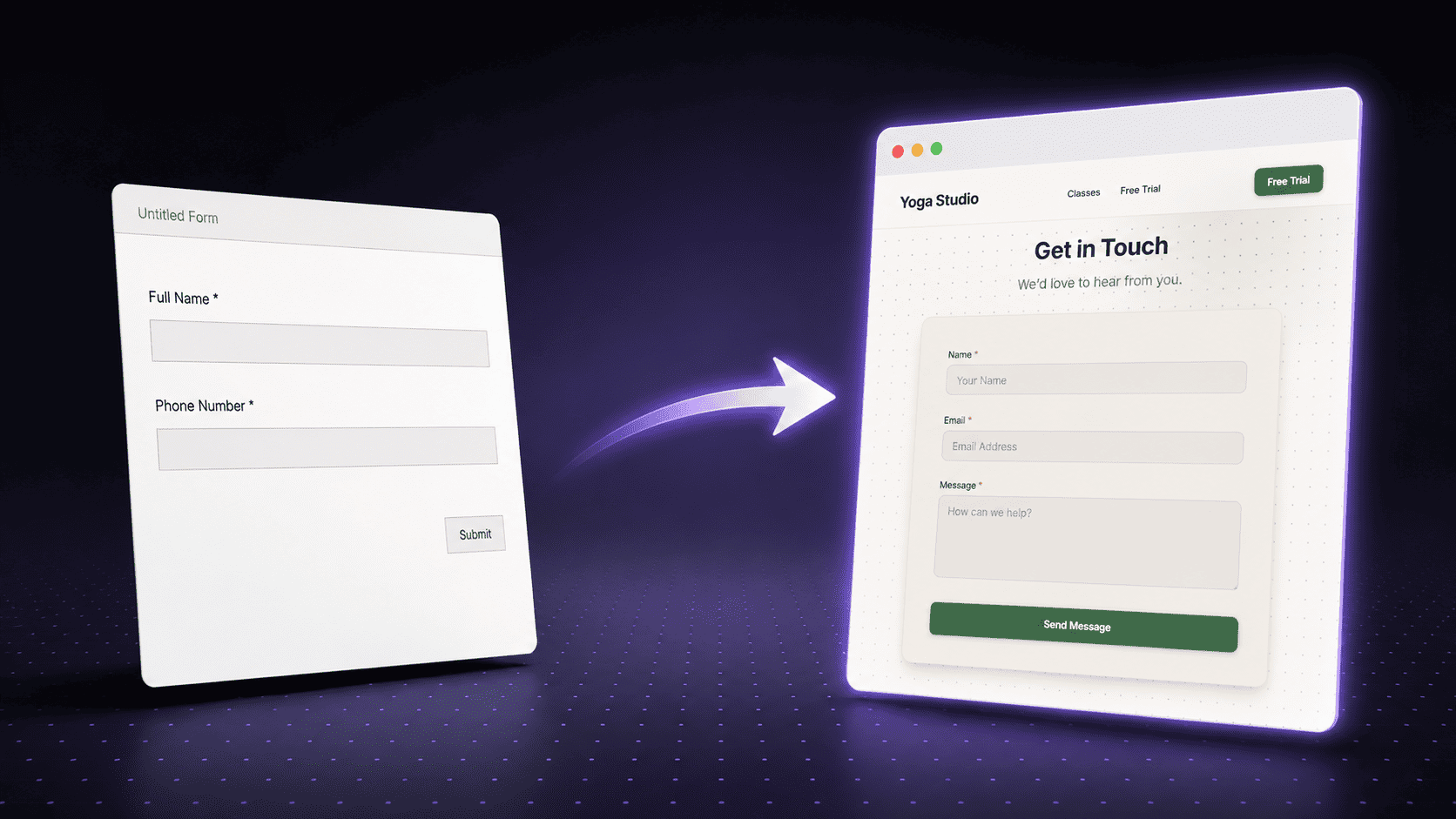 A generic online form turning into the real contact form MakeOurs built