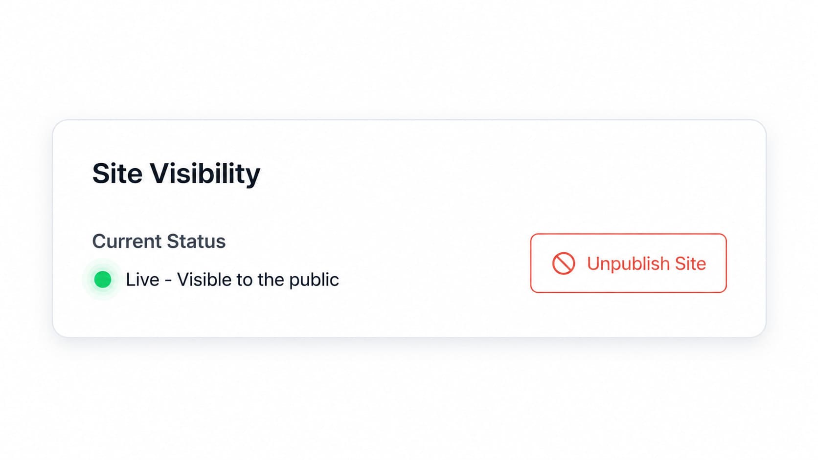 MakeOurs Site Visibility card in Settings showing the Unpublish Site button