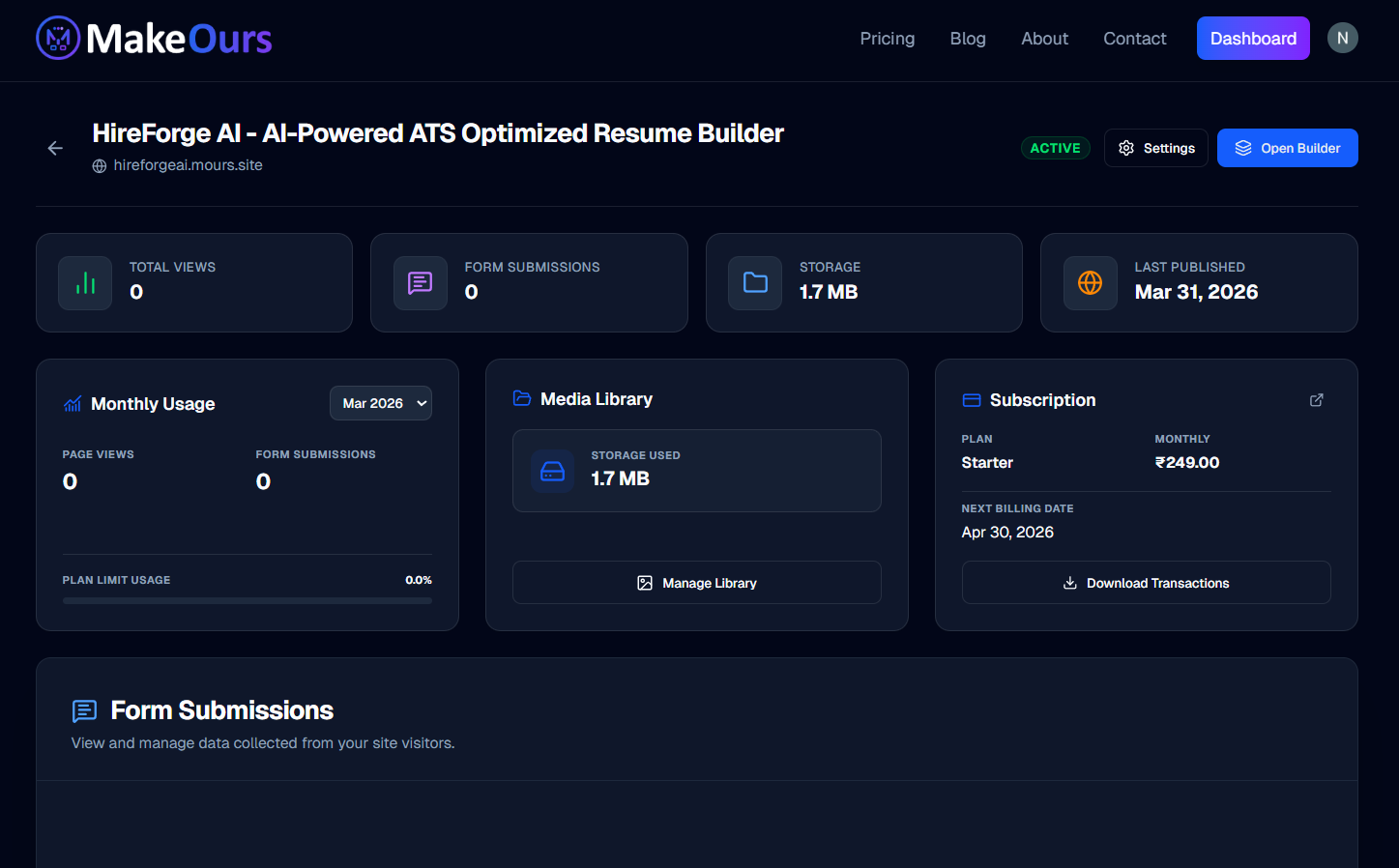 The MakeOurs User Dashboard